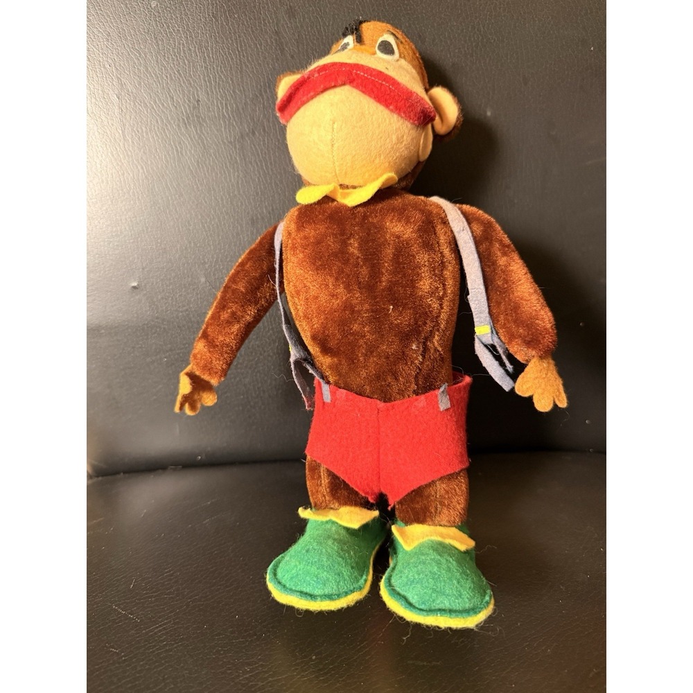 Vintage Ideal Toy Corp Monkey Plush Doll Red Shorts Green Shoes Bow Tie Retro